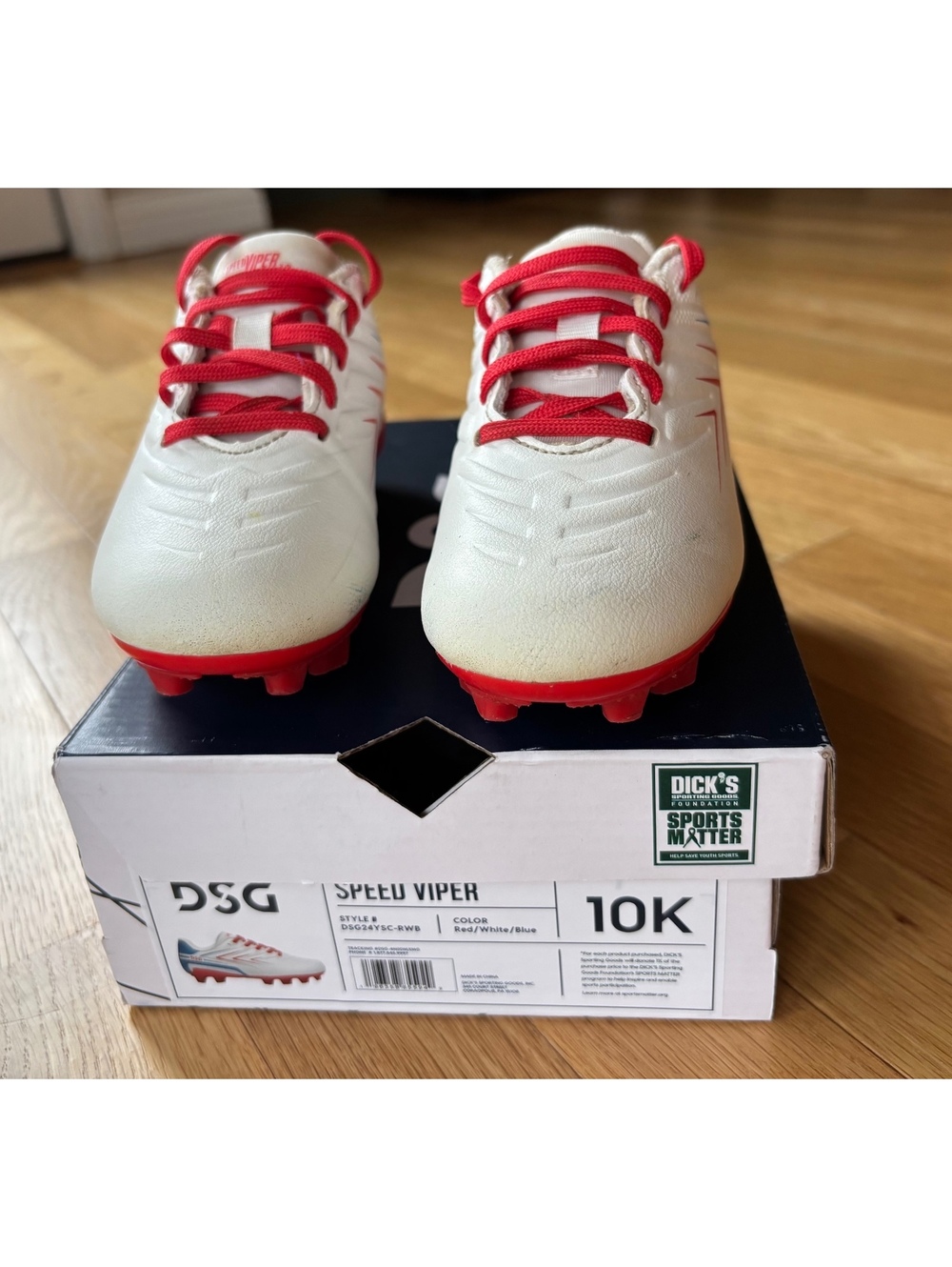 DSG Speed Viper Youth Soccer Cleats Size 10K Red White Blue Kids w/ Box